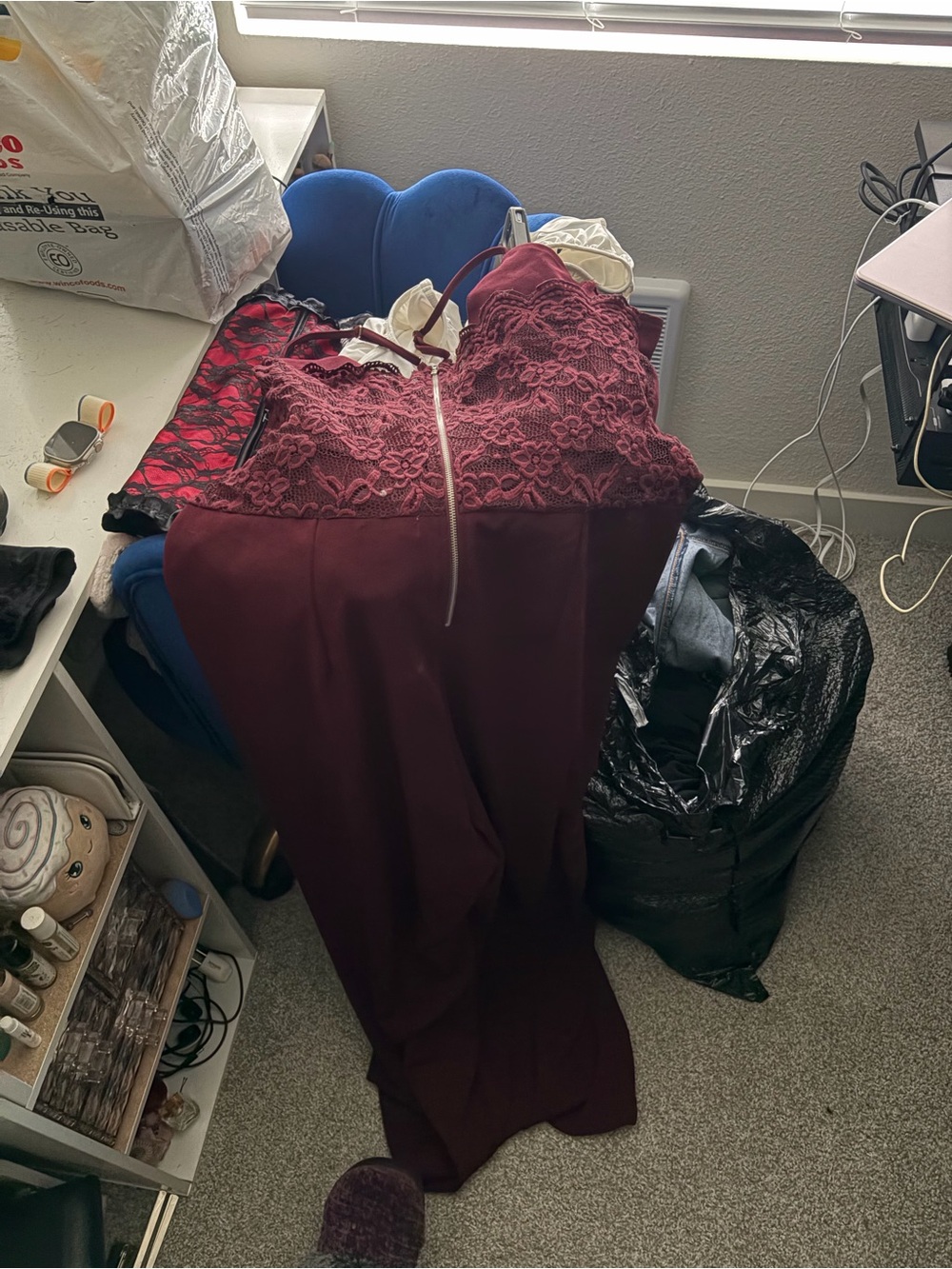 J for Justify Burgundy Lace Bodice Jumpsuit